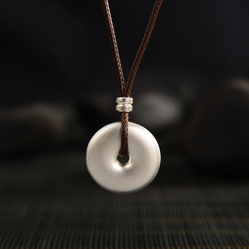 Halskette mit spiritueller Peace-Schnalle aus 999er Sterlingsilber, 18 mm Anhänger