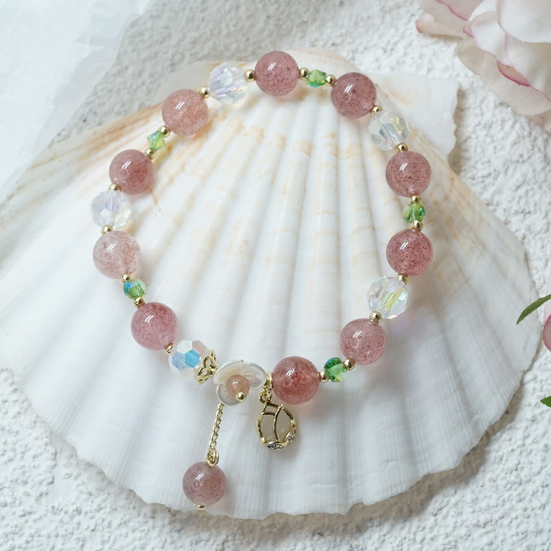 Strawberry Quartz Fluorite Healing Bracelet for Emotional Clarity