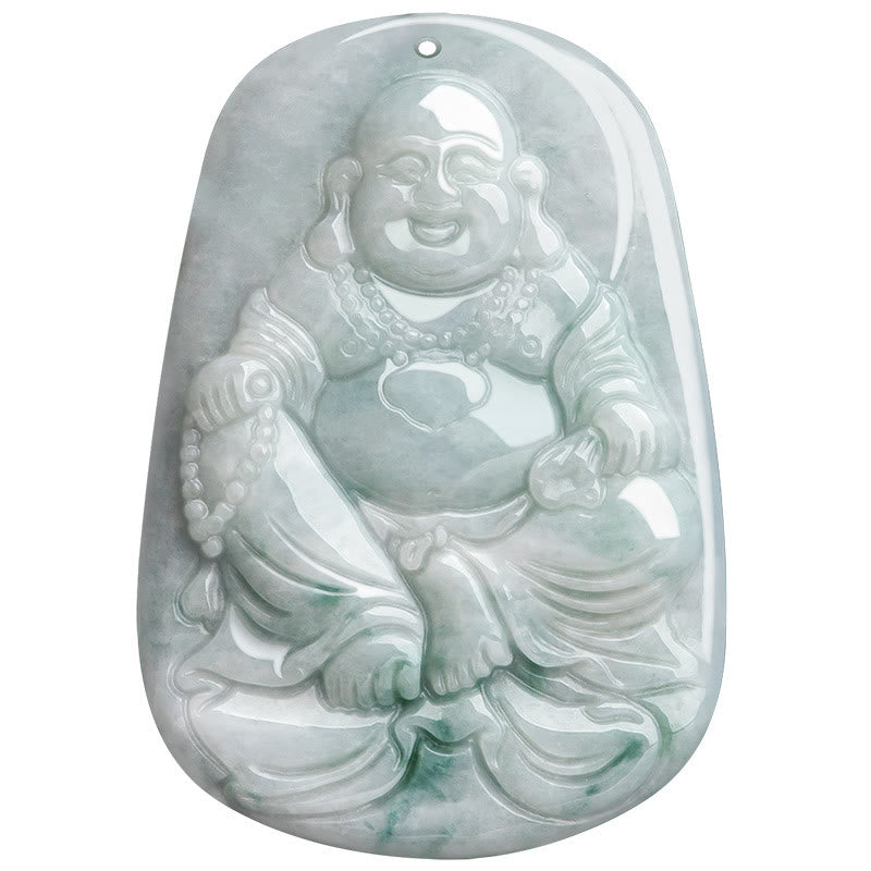 Halskette mit Anhänger „Laughing Buddha“ aus natürlicher Jade, 65 cm