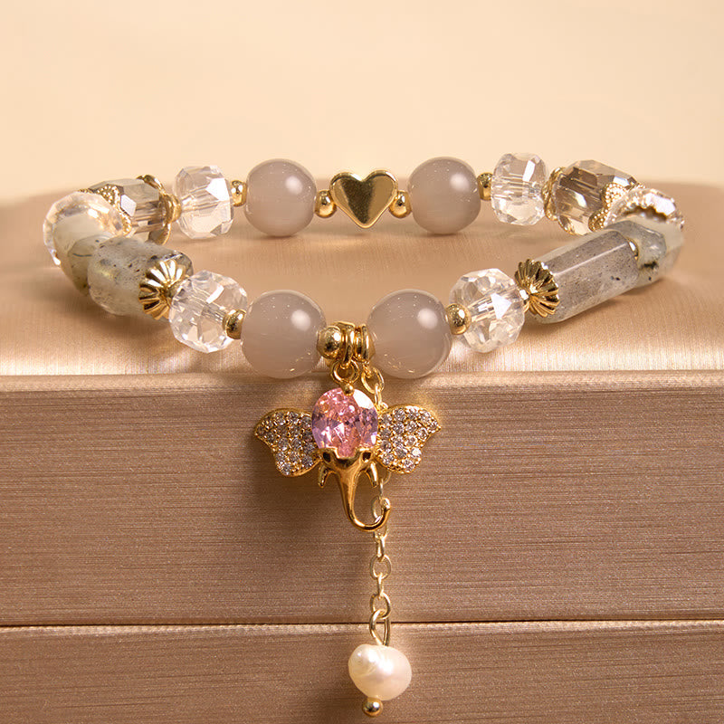 Amethyst Green Aventurine Elephant Charm Bracelet