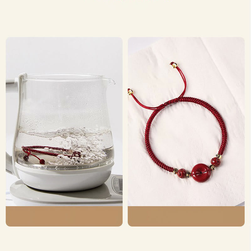 Handmade Lotus Cinnabar Peace Buckle Blessing Bracelet
