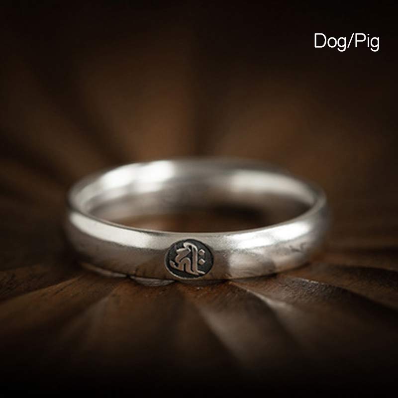 Adjustable 925 Sterling Silver Chinese Zodiac Blessing Ring