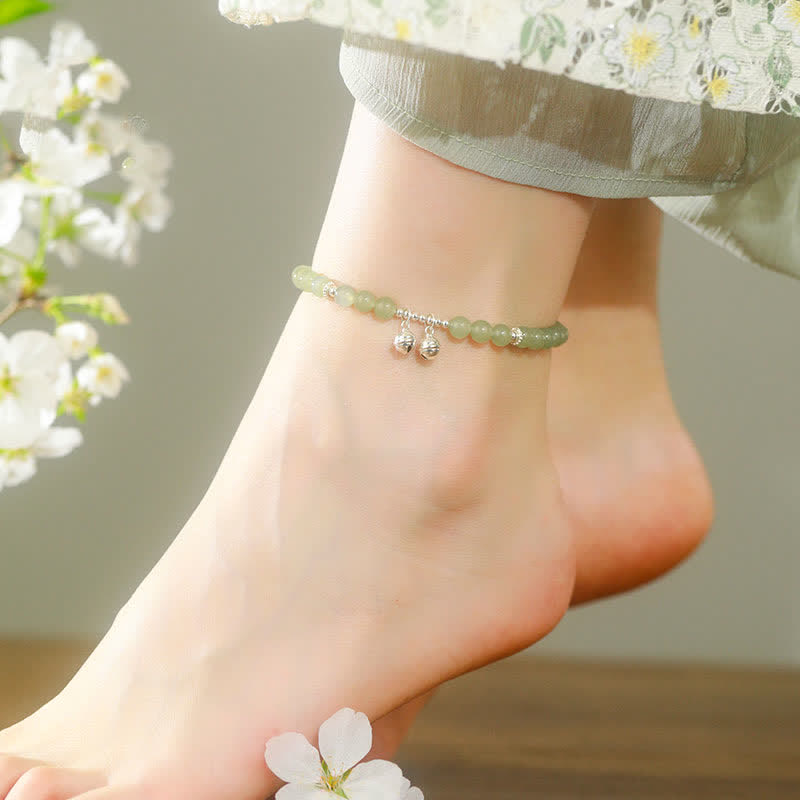6mm Hetian Jade Prosperity Bell Charm Anklet for Spiritual Growth