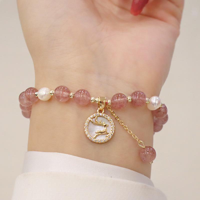 Strawberry Quartz Healing Bracelet with Fu Charm for Love & Luck