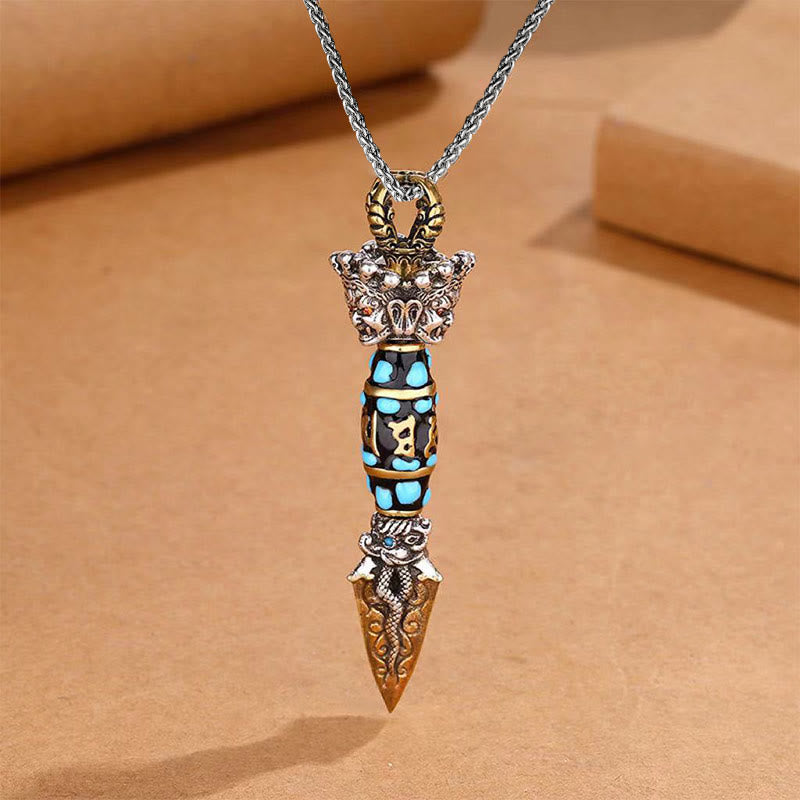 Om Mani Padme Hum Dzi Bead Rotatable Pendant Necklace