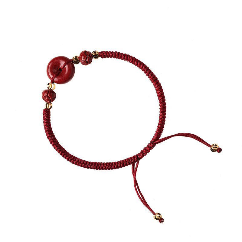 Handmade Lotus Cinnabar Peace Buckle Blessing Bracelet