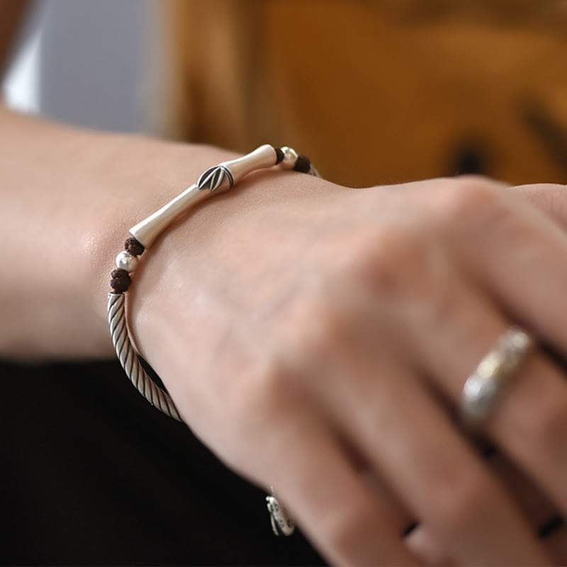 999 Sterling Silver Bamboo Cicada Luck Bracelet for Wealth