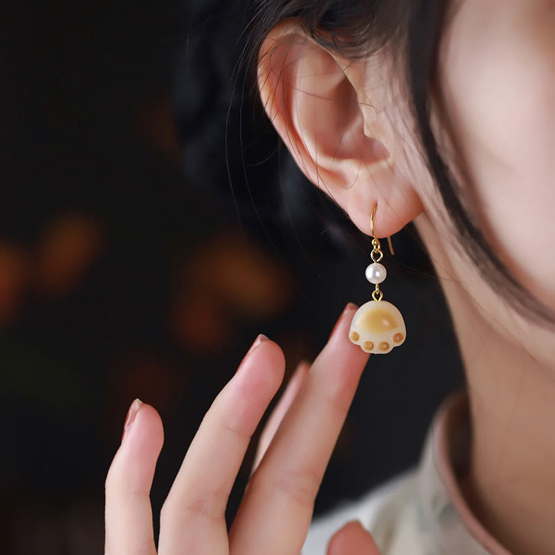 Bodhi Seed Spiritual Earrings with Cat Paw Claw Drop for Wisdom