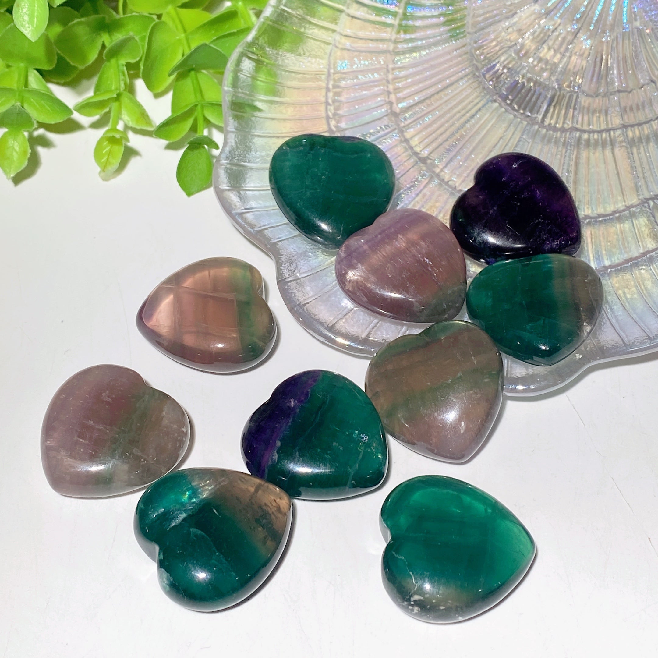 1.1" Fluorite Crystal Heart Moon Carvings for Healing