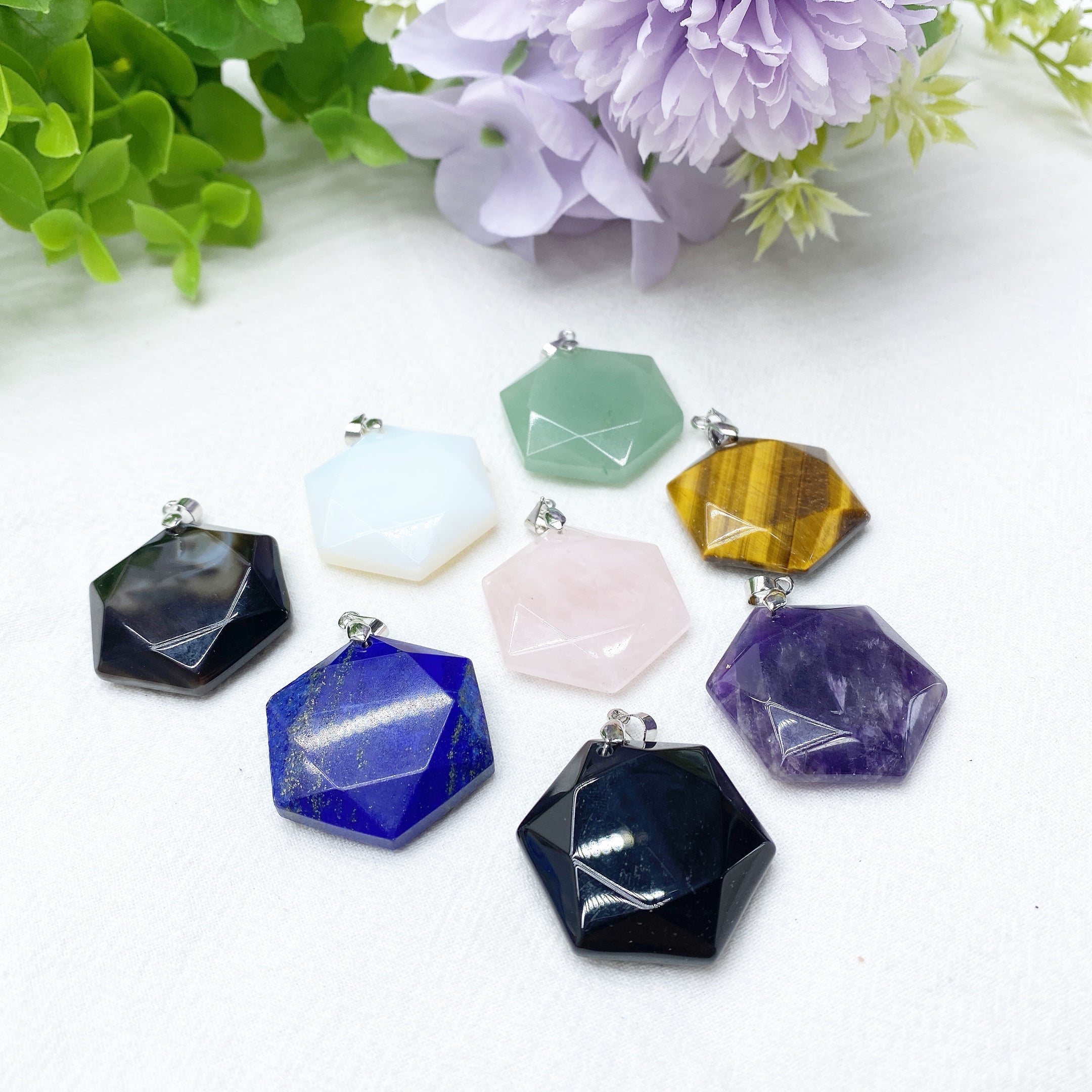 1.1inch Mixed Crystal Hexagon Spiritual Healing Pendant