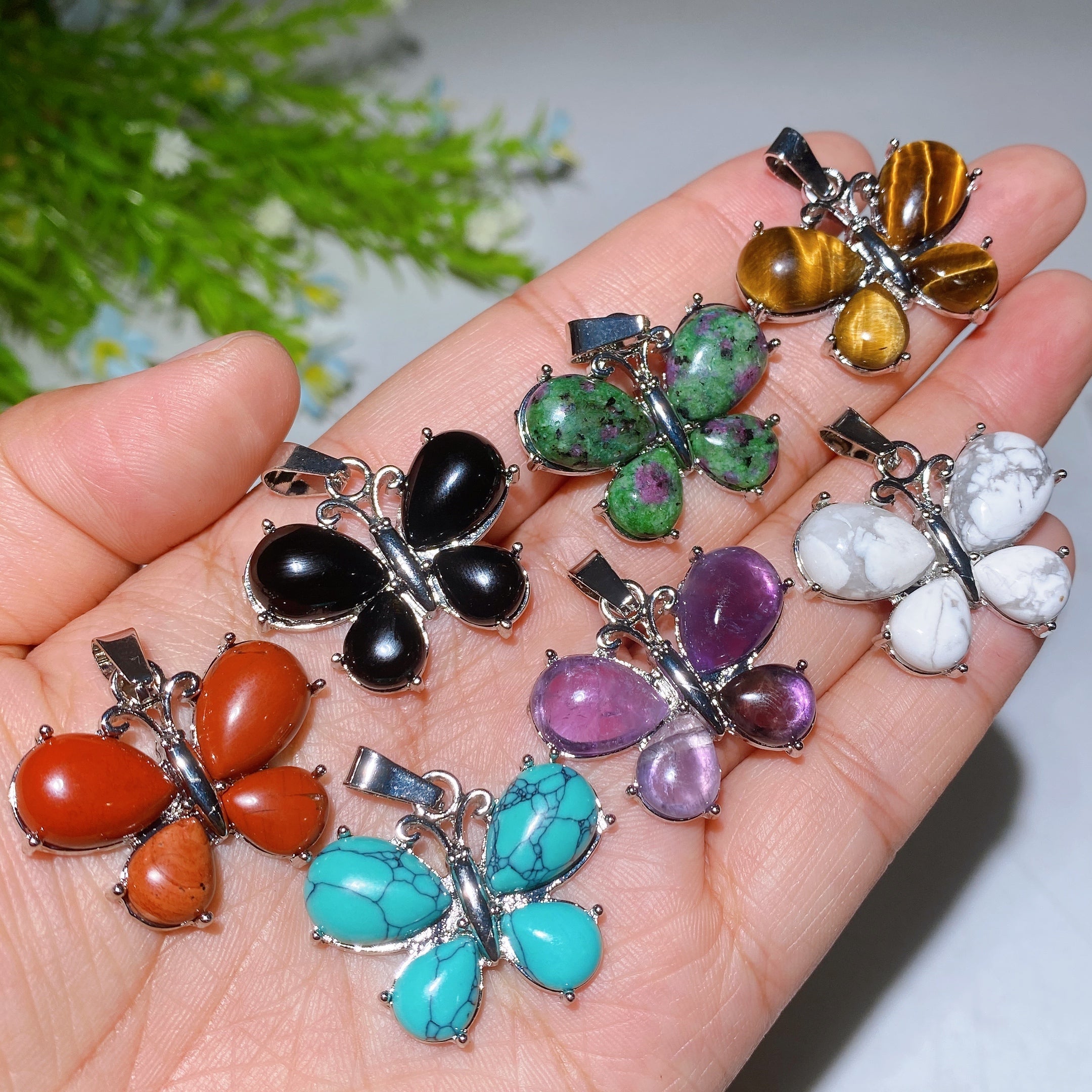 1.2 inch Crystal Butterfly Healing Pendant Obsidian & More