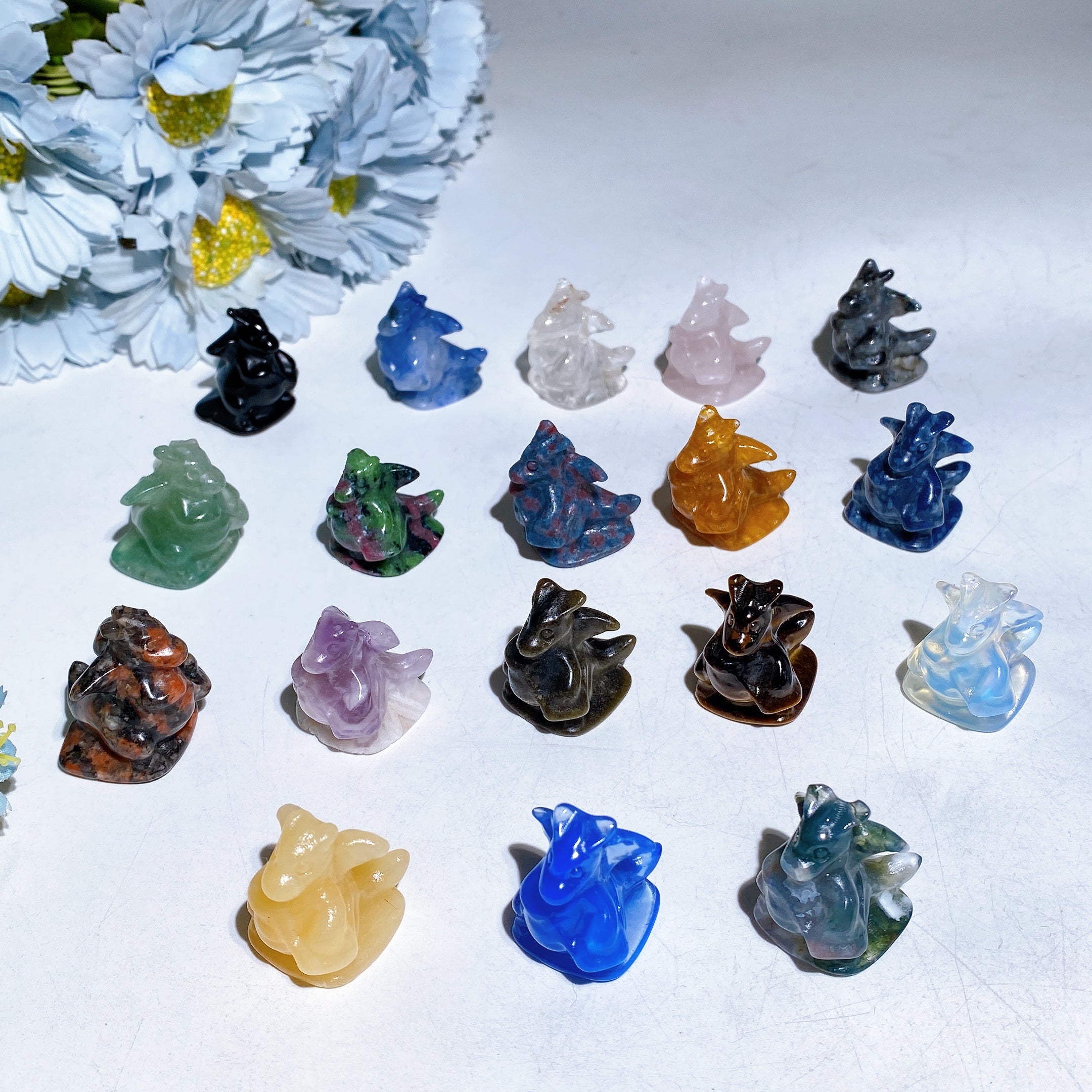 1.2 inch Crystal Dragon Figurine Carving with Healing Gemstones