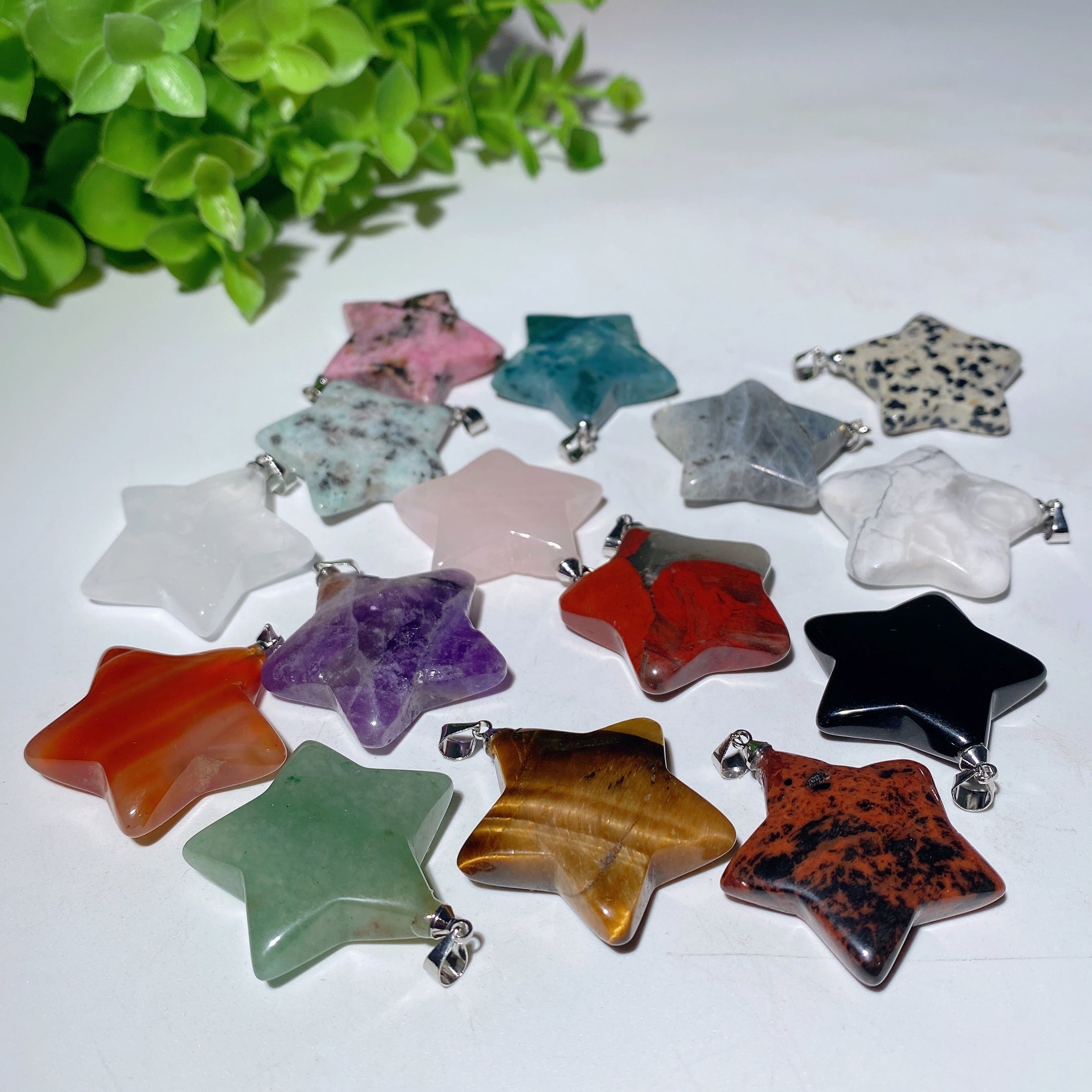 1.2" Mixed Crystal Moon Star Pendant for Spiritual Healing