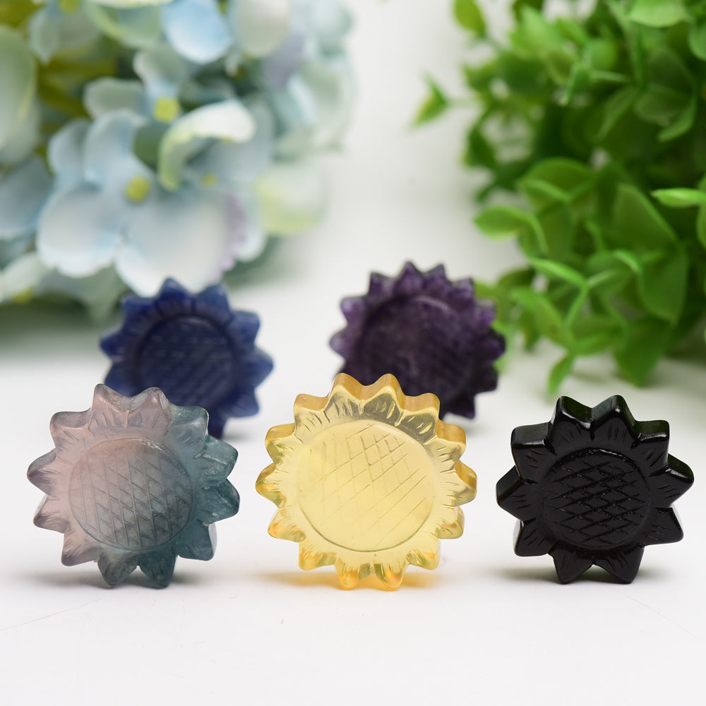 1.3-1.5 inch Mixed Crystal Sunflower Carving Crystal Figurines