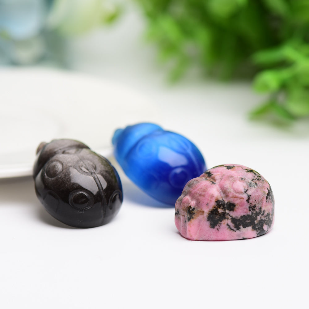 1.3 inch Ladybug Crystal Figurine in Silver Obsidian