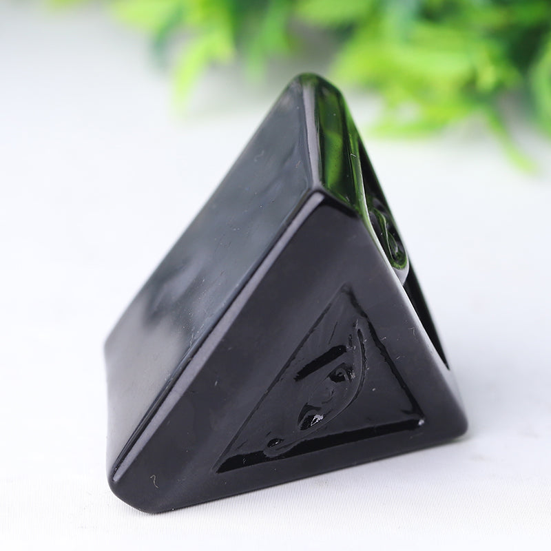 1.6 inch Black Obsidian Crystal Pyramid with Eye Motif
