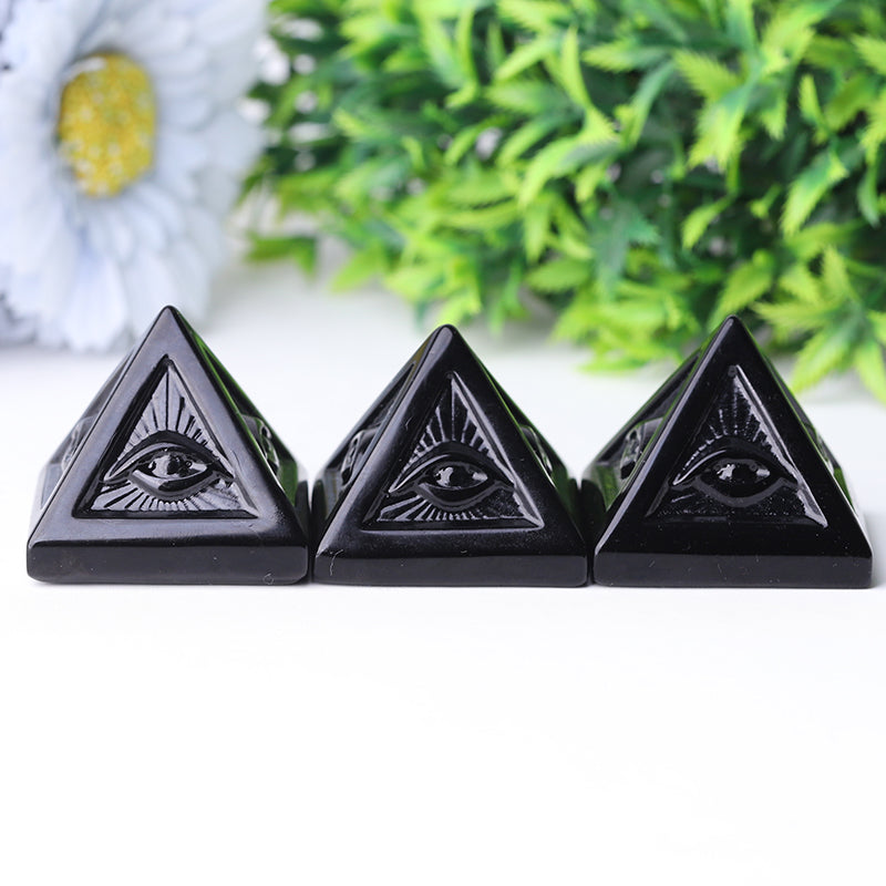 1.6 inch Black Obsidian Crystal Pyramid with Eye Motif