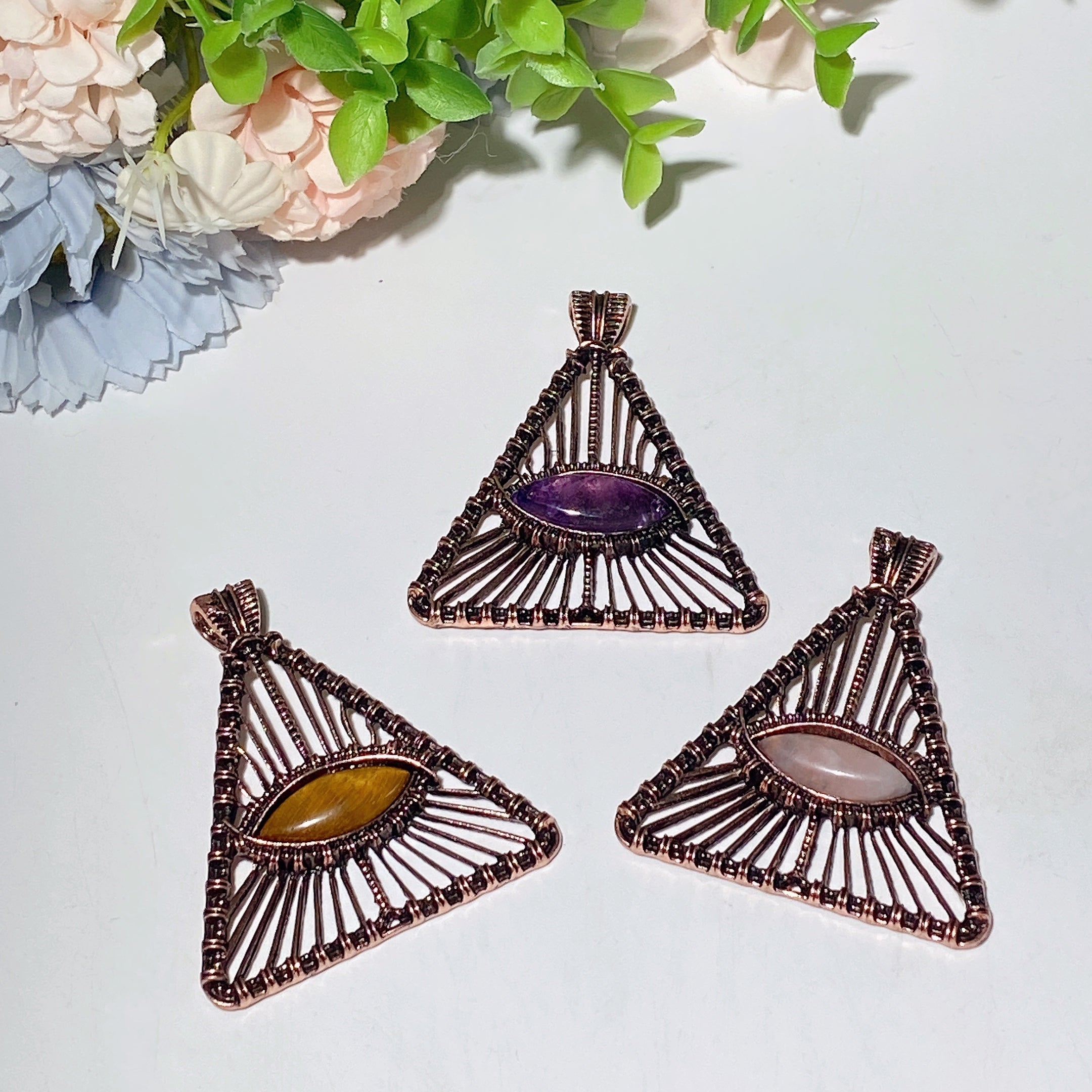 1.6" Rose Quartz Tiger Eye Amethyst Crystal Healing Pendant
