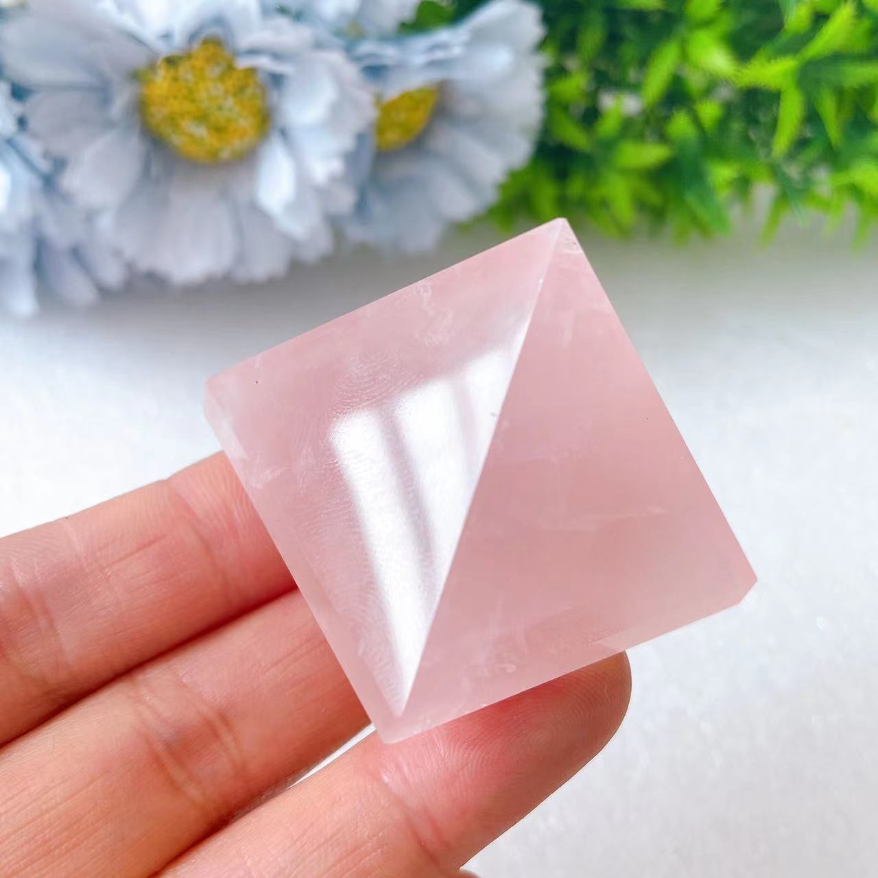 1.7 inch Rose Quartz Healing Crystal Pyramid for Meditation