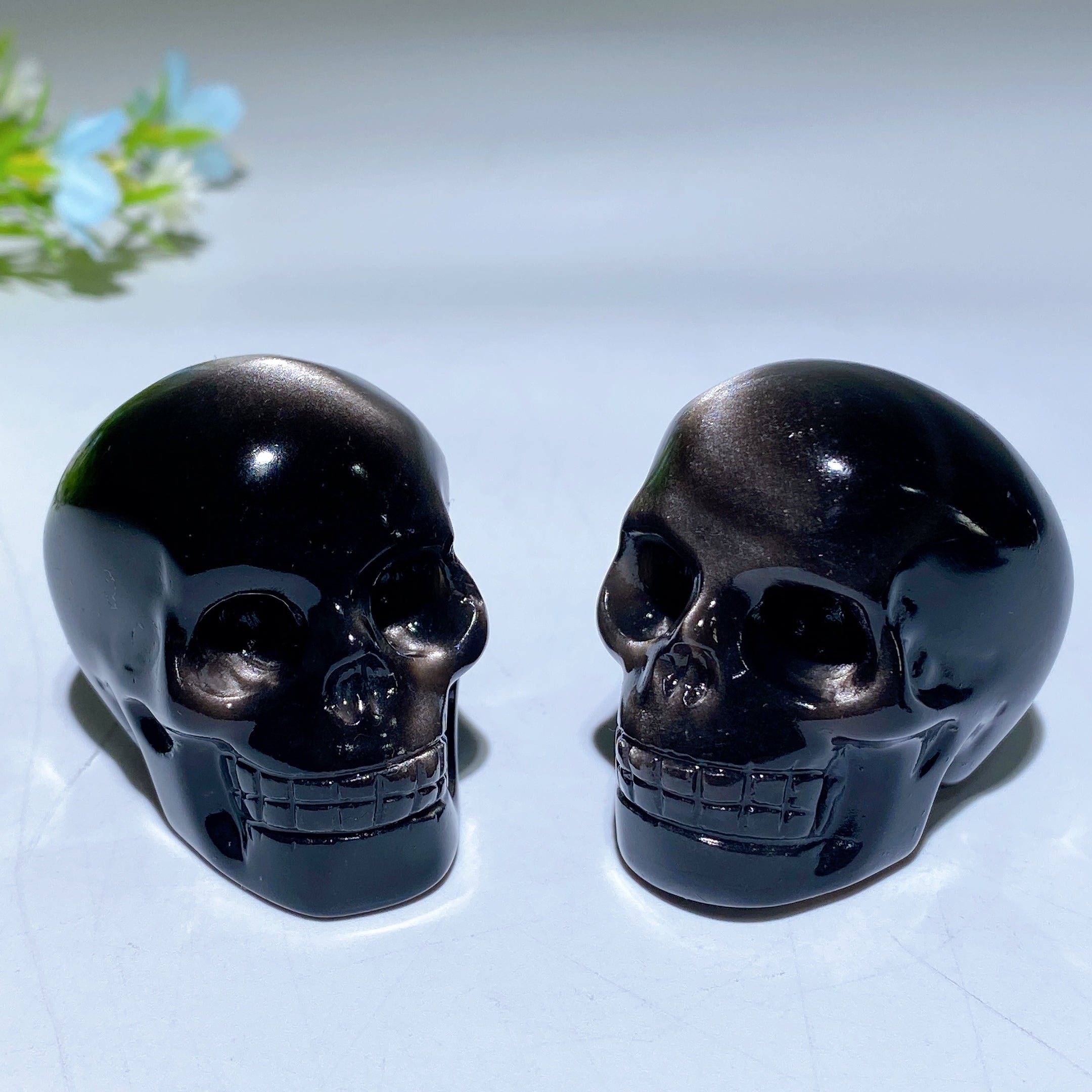 1.7-inch Silver Obsidian Crystal Skull Carving for Healing