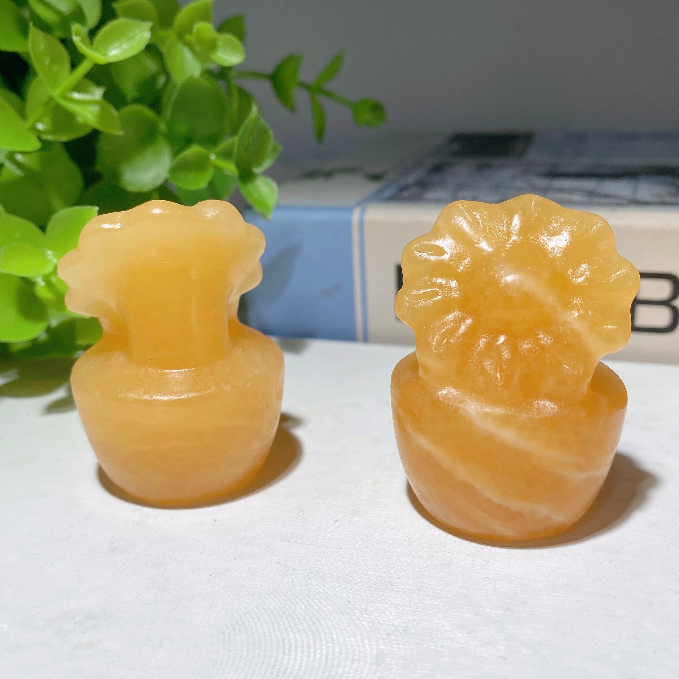 1.8 inch Orange Calcite Flower Bonsai Crystal Figurine