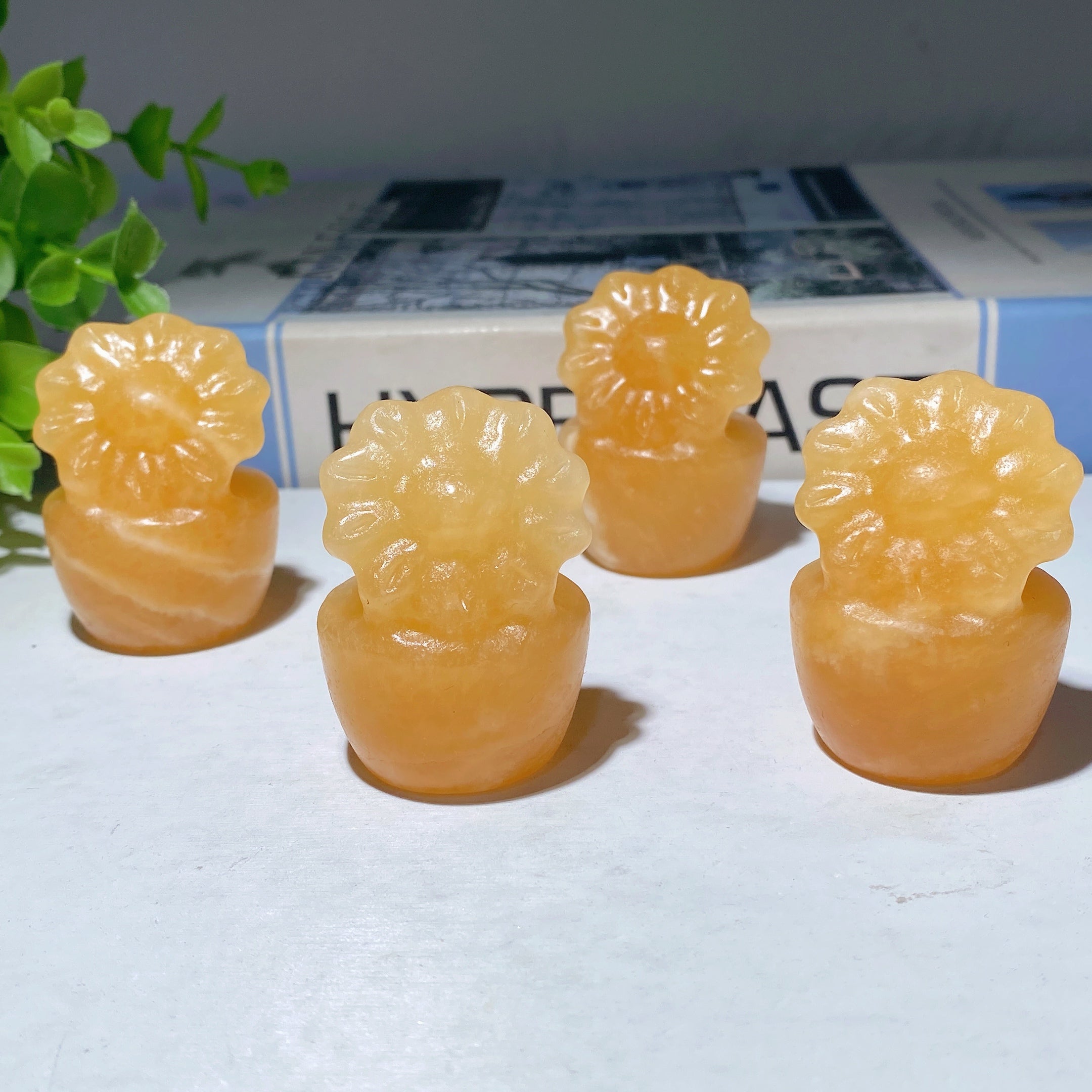 1.8 inch Orange Calcite Flower Bonsai Crystal Figurine