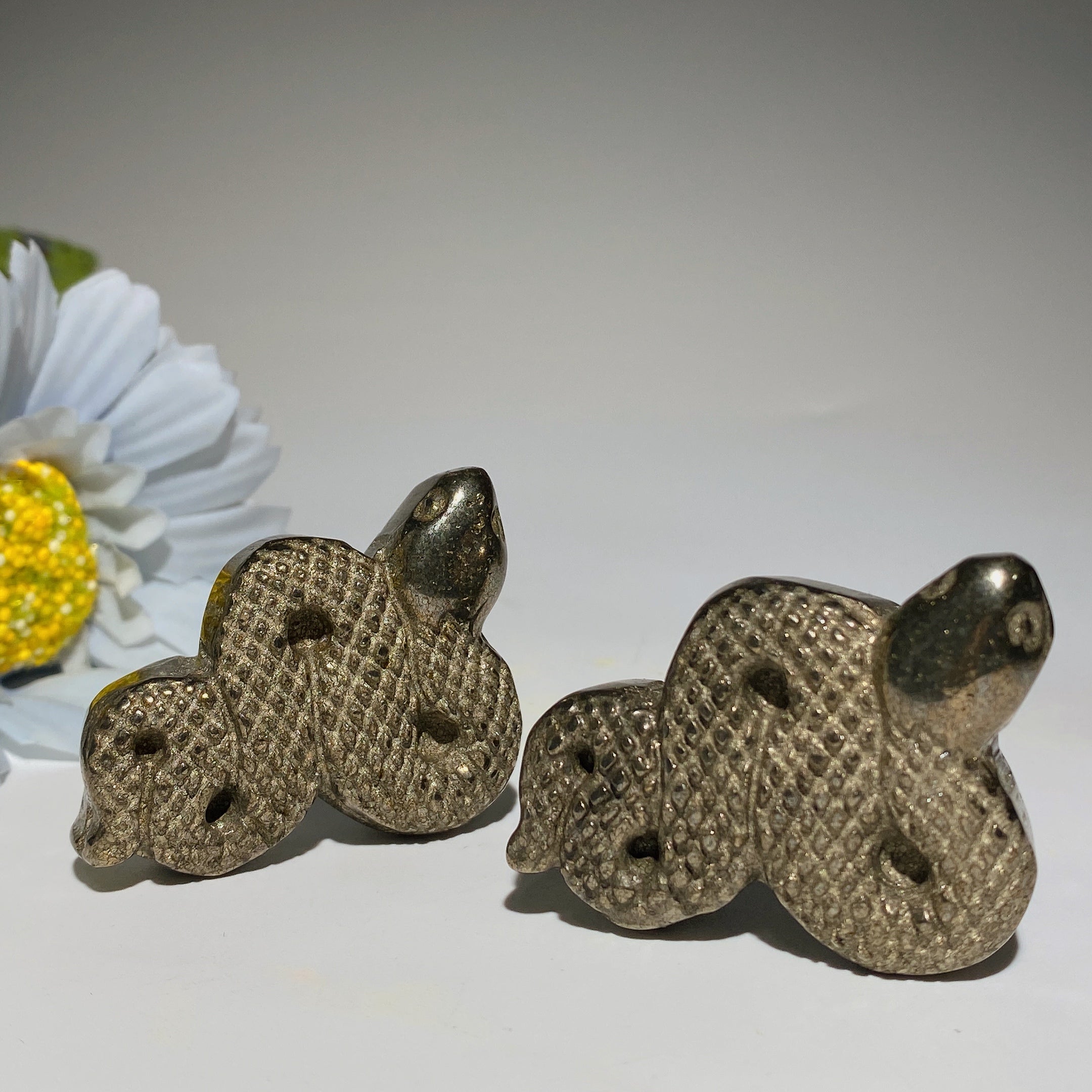 1.8 inch Pyrite Snake Carving Figurine Spiritual