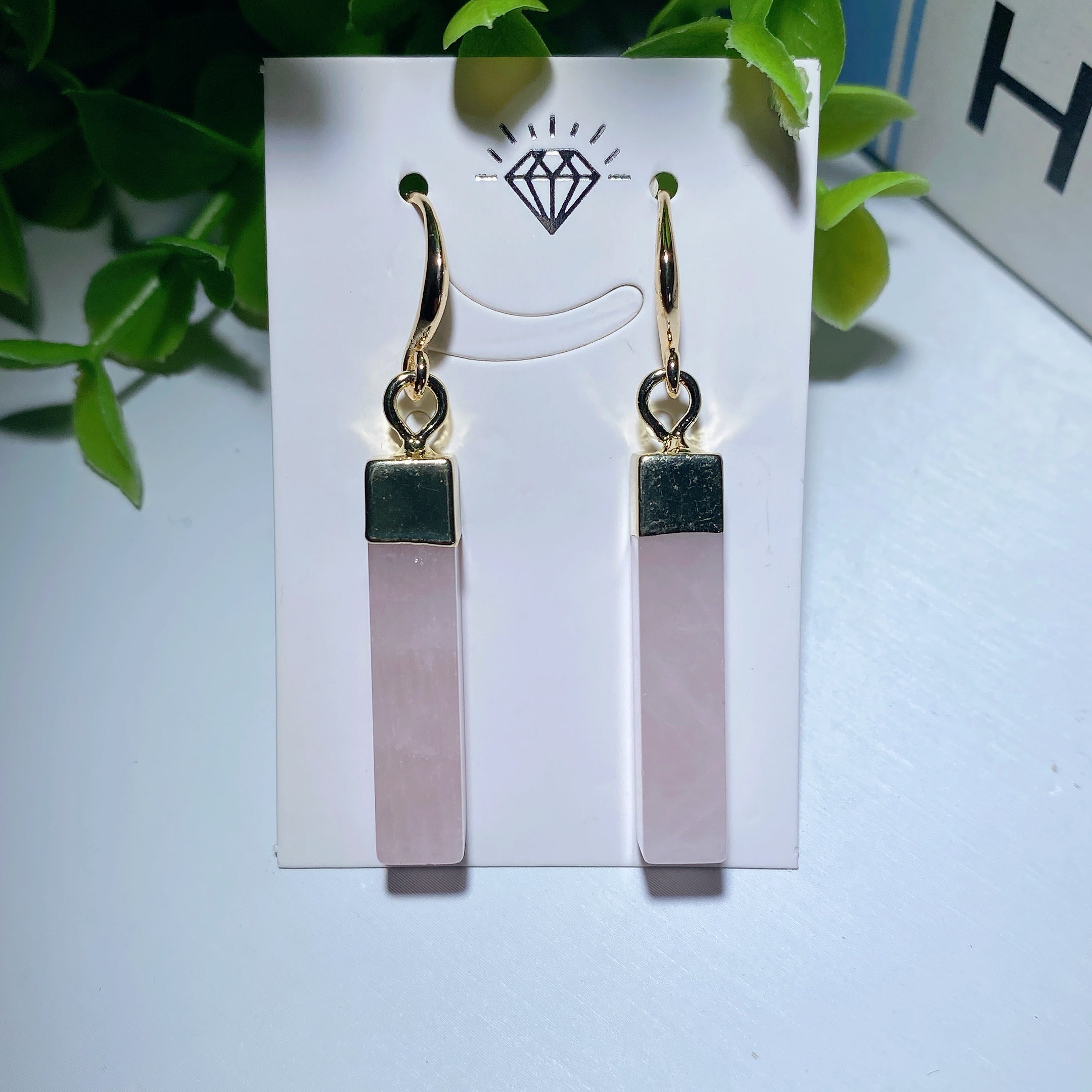 1.8 inch Rose Quartz Drop Earrings for Healing & Love