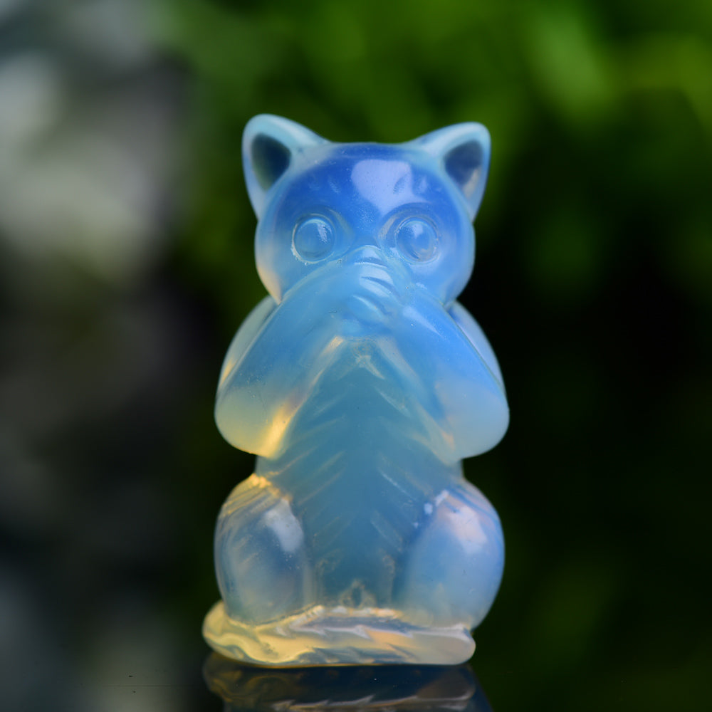 1.9" Opalite Crystal Cats Carving Hear See Speak No Evil