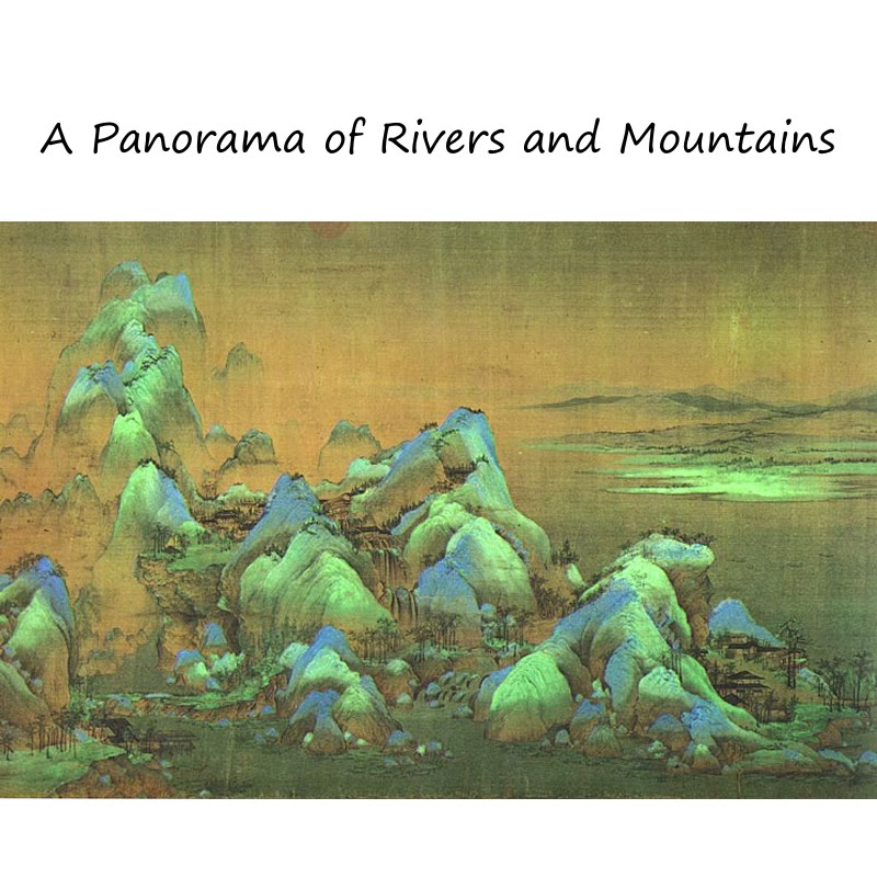 Tibetischer Schal aus 100 % Maulbeerseide, Panorama von Flüssen und Bergen