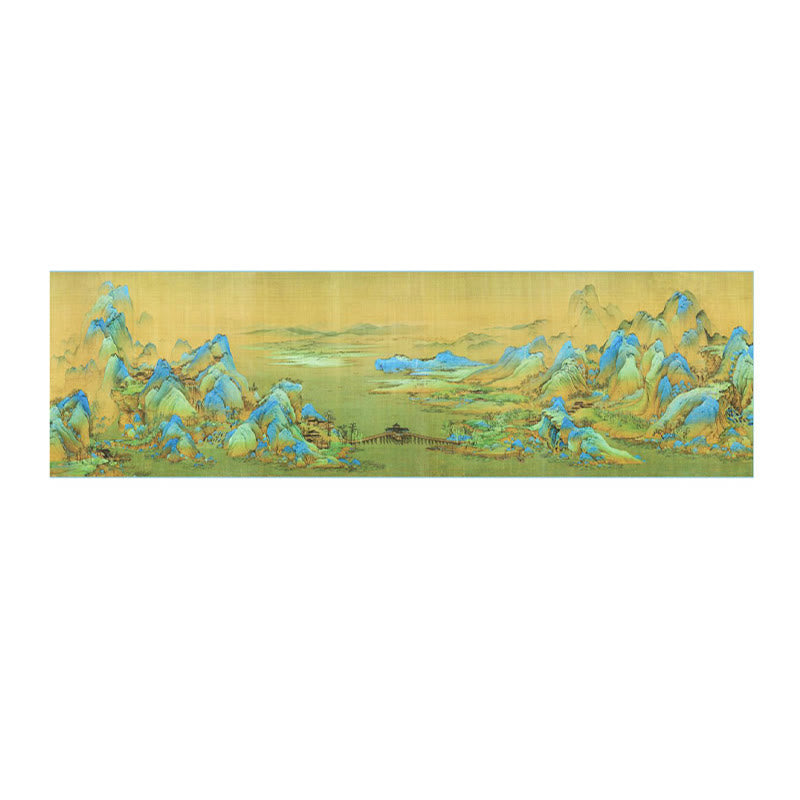 Tibetischer Schal aus 100 % Maulbeerseide, Panorama von Flüssen und Bergen