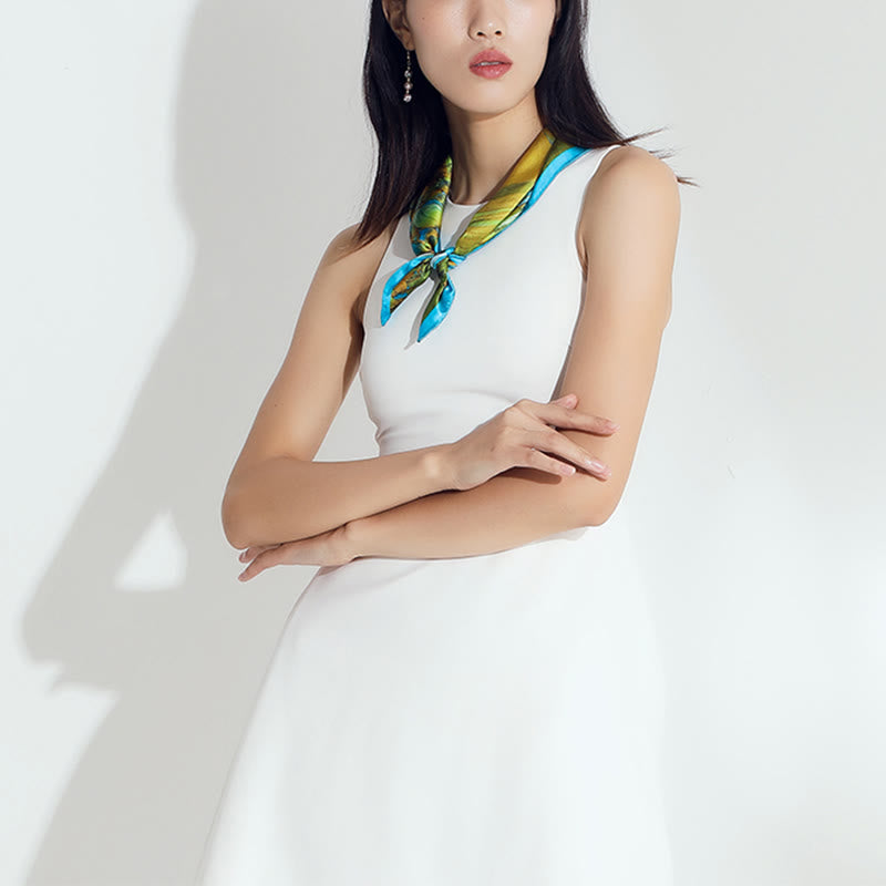 Tibetischer Schal aus 100 % Maulbeerseide, Panorama von Flüssen und Bergen