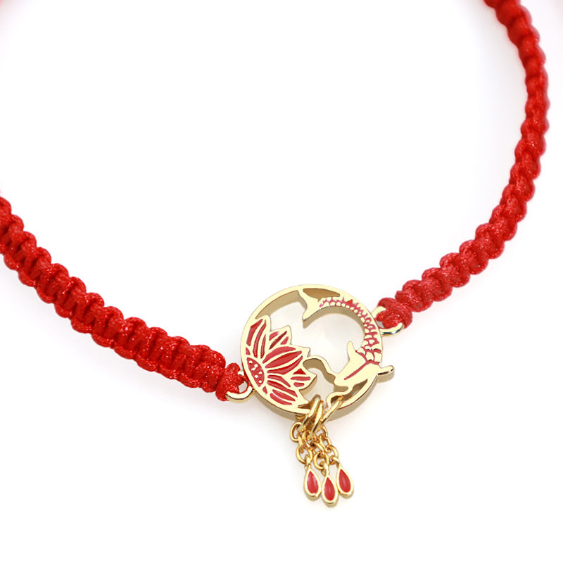 Unisex Lotus Koi Fish Lucky Red String Bracelet