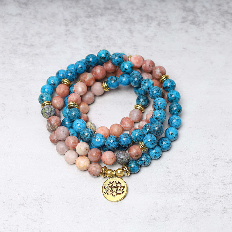 108 Perlen Apatit Meditation Mala Armband Lotus Gebet