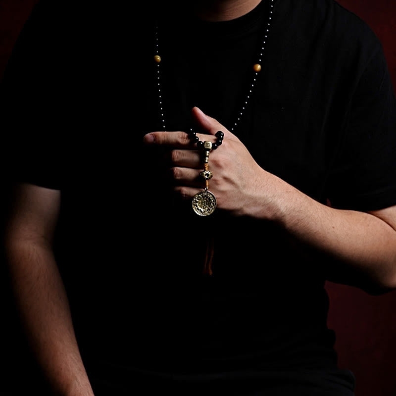 Mala-Armband mit 108 schwarzen Onyx-Edelsteinperlen zum Schutz