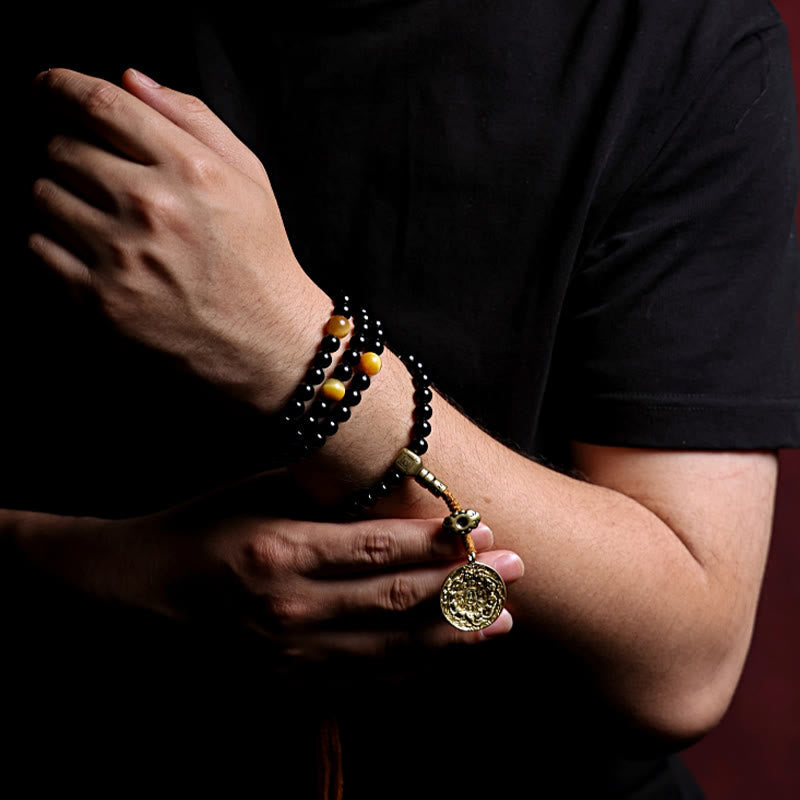 Mala-Armband mit 108 schwarzen Onyx-Edelsteinperlen zum Schutz