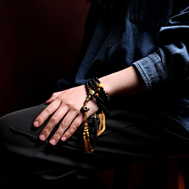 Mala-Armband mit 108 schwarzen Onyx-Edelsteinperlen zum Schutz
