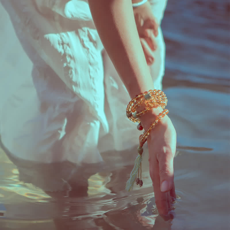 Mala-Armband mit 108 Citrin-Edelsteinperlen für Wohlstand und Schutz