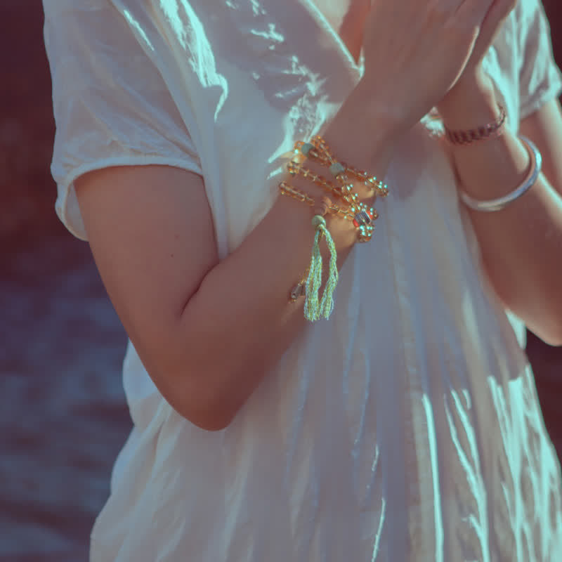 Mala-Armband mit 108 Citrin-Edelsteinperlen für Wohlstand und Schutz