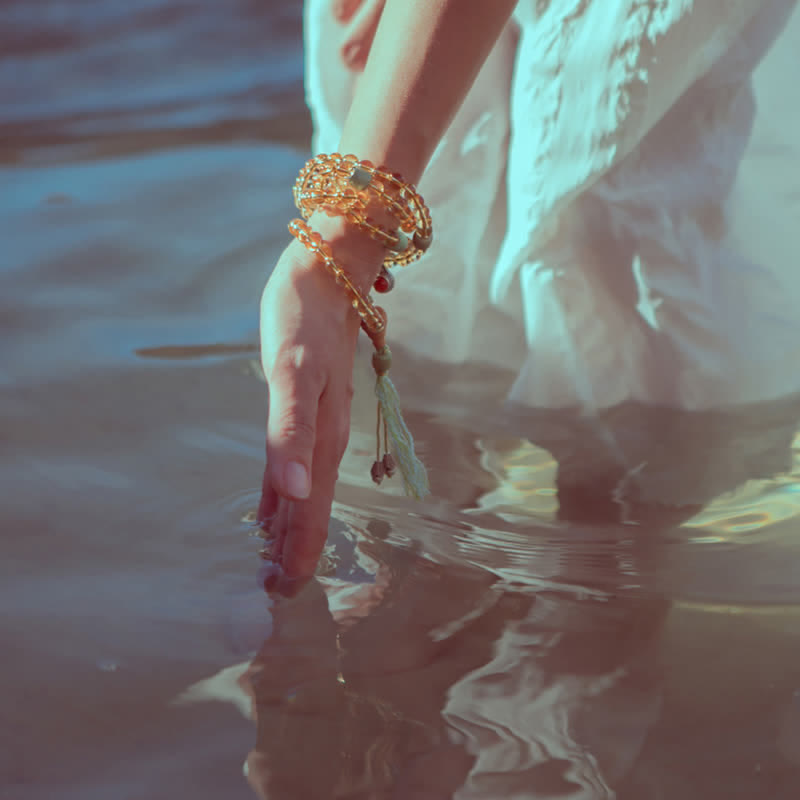 Mala-Armband mit 108 Citrin-Edelsteinperlen für Wohlstand und Schutz