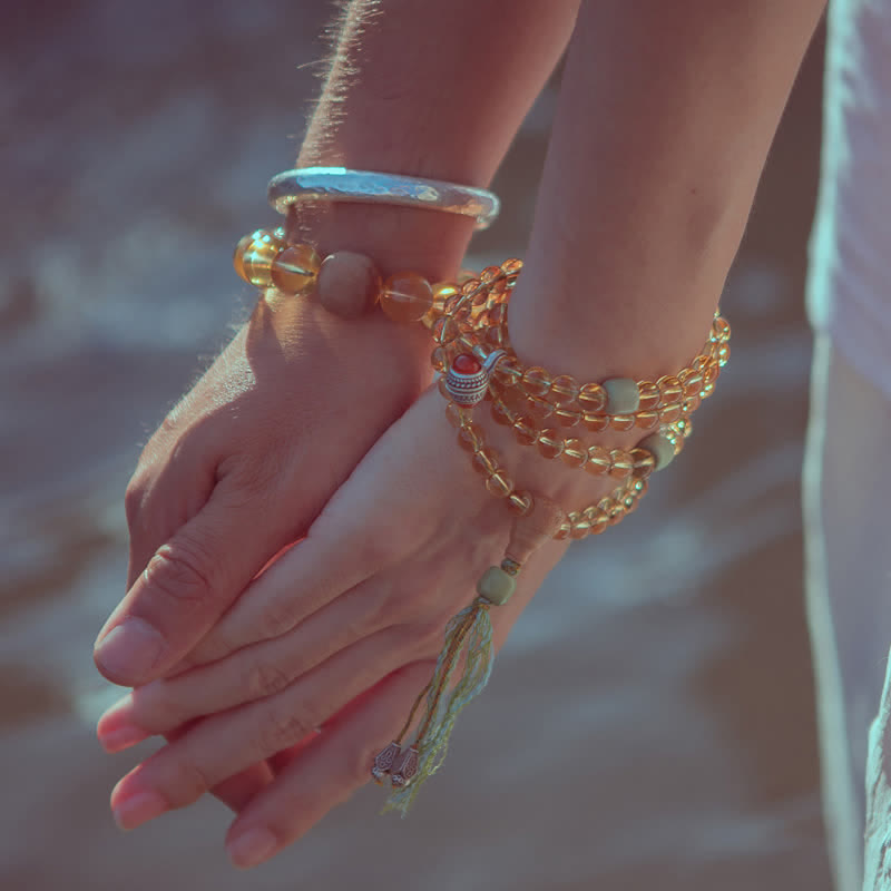 Mala-Armband mit 108 Citrin-Edelsteinperlen für Wohlstand und Schutz