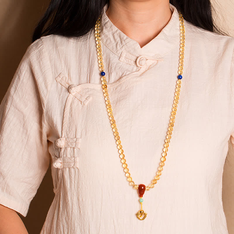 Mala-Armband mit 108 Perlen aus Citrin und rotem Achat zur Meditation