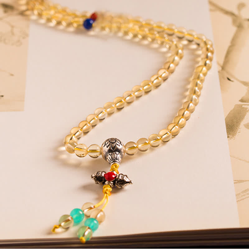 Mala-Armband mit 108 Perlen aus Citrin und rotem Achat zur Meditation