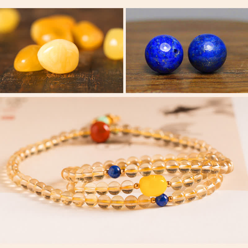 Mala-Armband mit 108 Perlen aus Citrin und rotem Achat zur Meditation