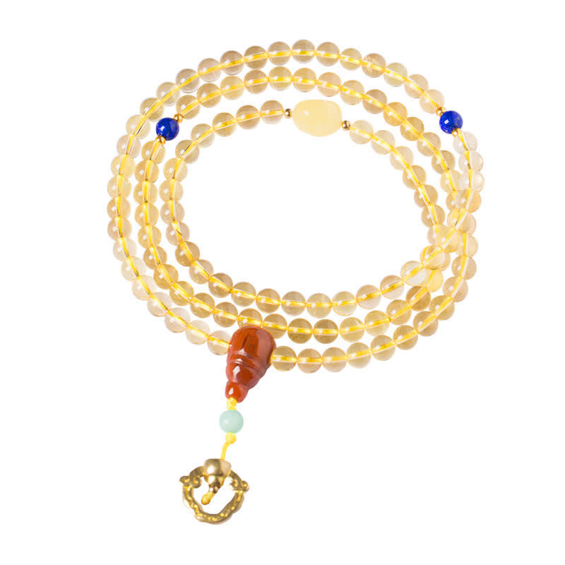 Mala-Armband mit 108 Perlen aus Citrin und rotem Achat zur Meditation