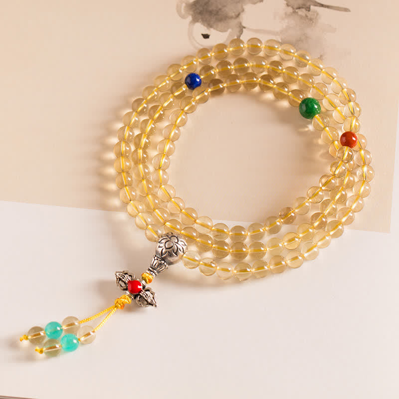 Mala-Armband mit 108 Perlen aus Citrin und rotem Achat zur Meditation