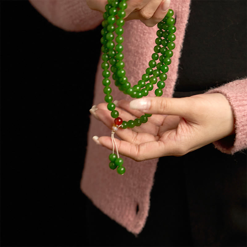 Cyan-Jade-Mala-Armband mit 108 Perlen für Glück und Heilung