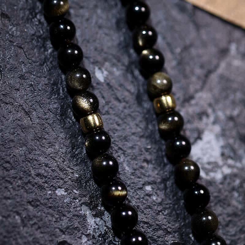108 Perlen Goldglanz Obsidian Tigerauge Reichtum Armband