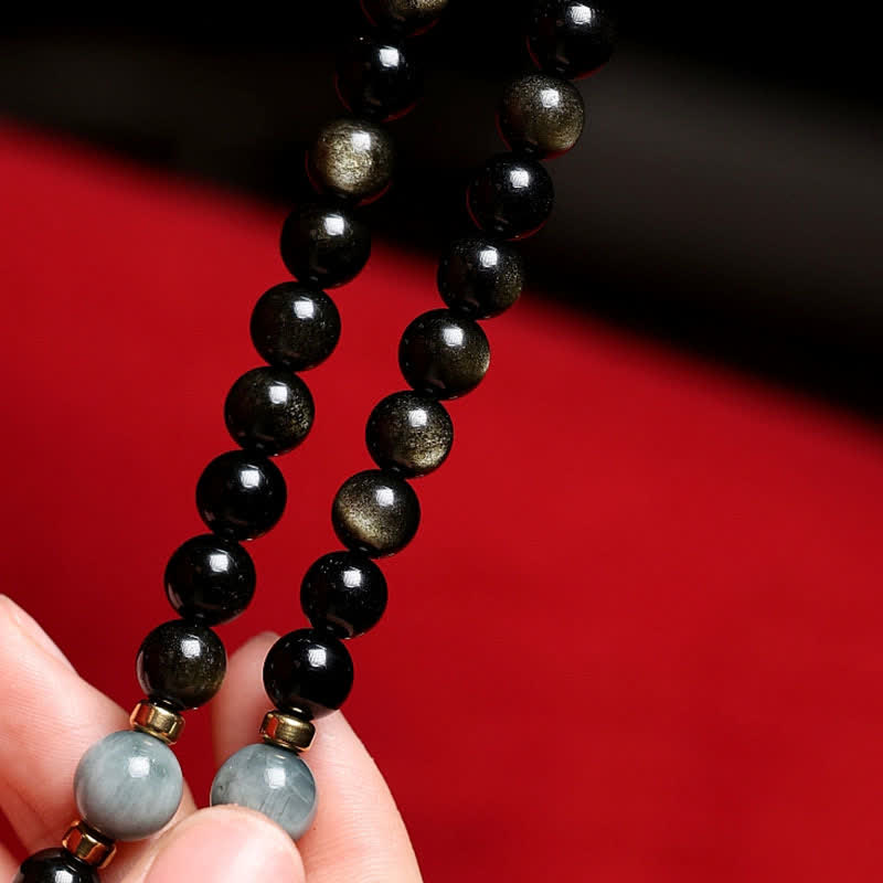 108 Perlen Goldglanz Obsidian Tigerauge Reichtum Armband