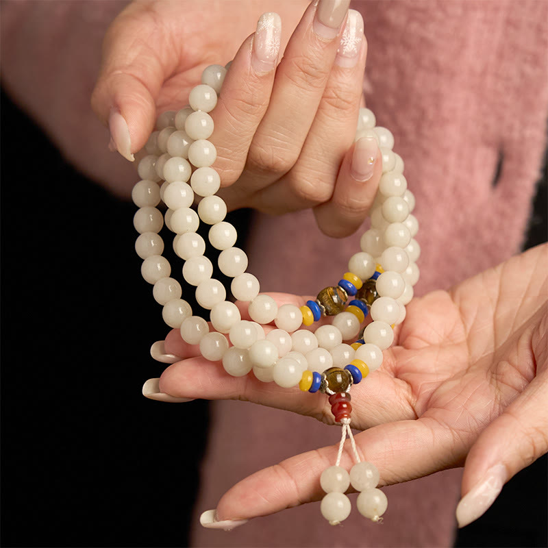 Mala-Armband aus goldener Seide mit 108 Perlen für Reichtum und Glück